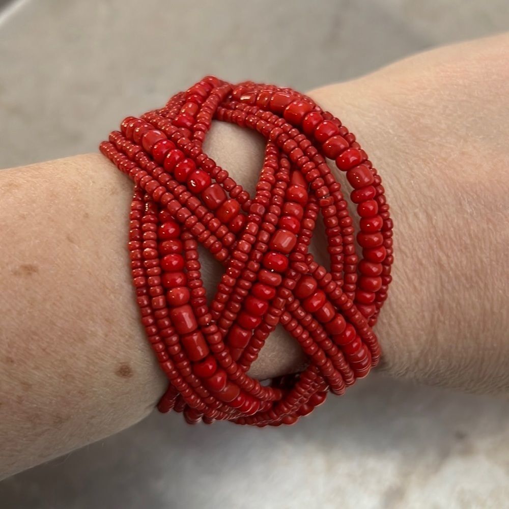 Bundle Sale 3 for $15 | Handcrafted Red Seed Bead Cuff Bracelet